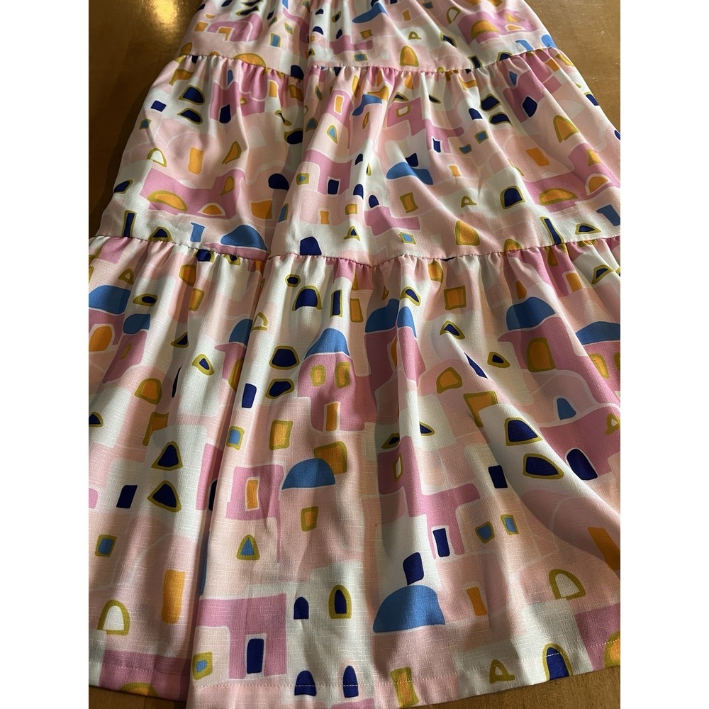 Crosby By Mollie Burch Women's Dress Geometric Pink Sundress‎ Tie Back MIDI Sz S - Picture 2 of 8